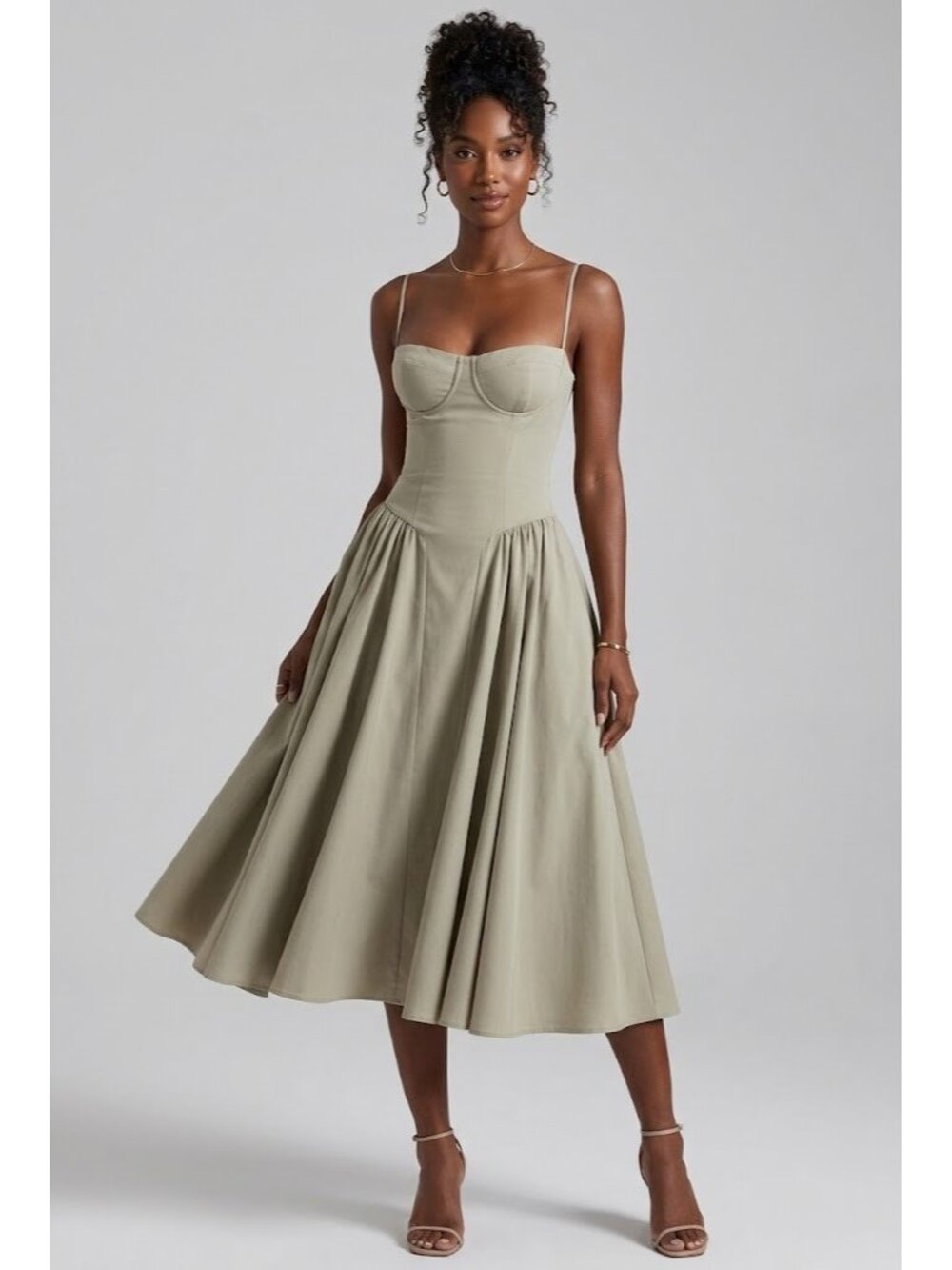 NWT House of CH Samaria in Elm Green Corset Fit & Flare Tank Midi Dress M